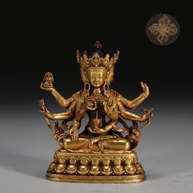 MING GILT BRONZE BUDDHA MOTHER SEATED STATUE, WEIGHS 550 GRAMS