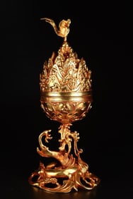 GILT BRONZE BOSHAN BURNER EXQUISITE HANDICRAFT, WEIGHS 2372 GRAMS