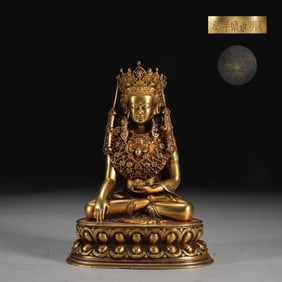QING YONGLE GILT BRONZE BUDDHA SHAKYAMUNI BUDDHA STATUE, WEIGHS 1350 GRAMS