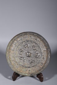 MING DYNASTY OR BEFORE MING DYNASTY. SEA BEAST GRAPE PATTERN BRONZE MIRROR