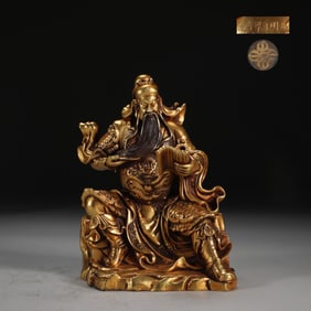 MING YONGLE GILT BRONZE GUAN GONGWU GOD OF WEALTH SEATED STATUE, WEIGHS 1.9 KG
