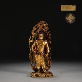 MING YONGLE GILT BRONZE IMMOVABLE MING KING STATUE, WEIGHS 800 GRAMS