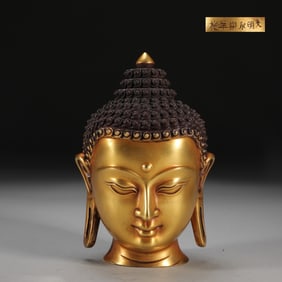 MING YONGLE GILT BRONZE BUDDHA HEAD BUDDHA HEAD ORNAMENTS, WEIGHS 700 GRAMS