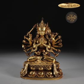 MING YONGLE GILT BRONZE BUDDHA MOTHER SEATED STATUE, WEIGHS 2050 GRAMS