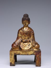 GILDED BRONZE LIAO BUDDHA BENCH BUDDHA