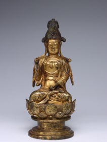 GILDED BRONZE LIAO BUDDHA LOTUS GUANYIN