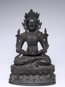 MING YONGXUAN STYLE FINELY CAST COPPER BODY GREEN TARA BUDDHA STATUE