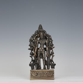 QING DYNASTY NEPALESE STYLE SILVER BUDDHA STANDING STATUE