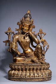 QING DYNASTY GILT BRONZE SITTING STATUE OF GUANYIN