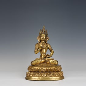 QING DYNASTY COPPER GILT VAJRA SITTING STATUE