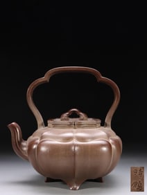 SHIPENG MARK PURPLE CLAY THREE-LEGGED DIAMOND FLOWER RUYI HANDLE PURPLE CLAY POT