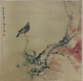 GAO QIPEI "FLOWERS AND BIRDS" FINE VERTICAL SCROLL