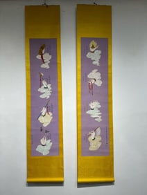 ZHANG DAQIAN, AUSPICIOUS BODHISATTVA HANDS SILK SCROLLS PAIR