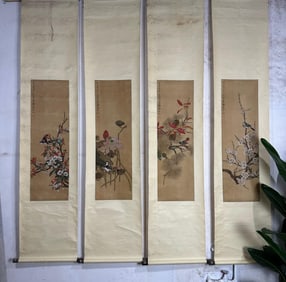 ZHANG DAQIAN, FLOWERS AND BIRDS SCROLLS SET