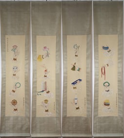 ZHANG DAQIAN FINE PAPER GUANYIN BODHISATTVA DHARMA GRAPH VERTICAL AXIS FOUR SCREENS