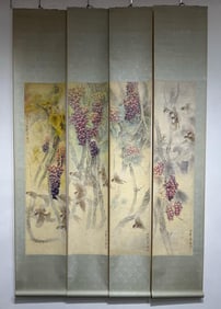 ZHANG DAQIAN, GRAPES BIRDS SCROLLS SET