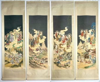 ZHANG DAQIAN, ARHATS SILK SCROLLS SET