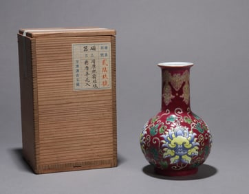 A RUBY-GROUND FALANGCAI FLORAL VASE