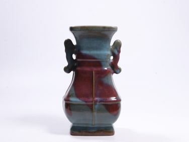 JUN KILN DOUBLE-HANDLED SQUARE URN