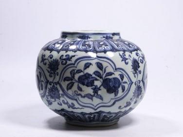 BLUE AND WHITE LOTUS POD POMEGRANATE PATTERN JAR