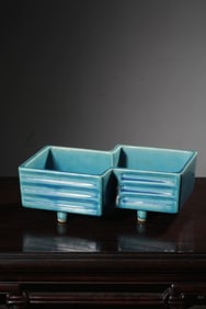 PEACOCK BLUE GLAZE DOUBLE FLOWER POT