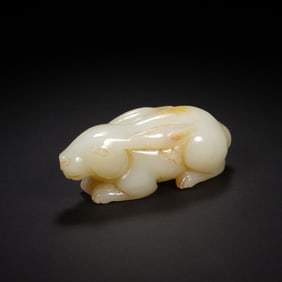 QING DYNASTY HETIAN WHITE JADE RABBIT PAPERWEIGHT