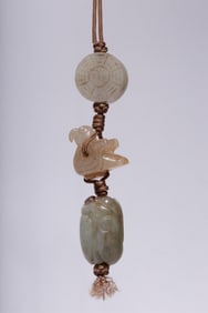 HETIAN JADE EIGHT-HOOK BLACK BIRD DOUBLE-SIDED CICADA MULTI-TREASURE NECKLACE