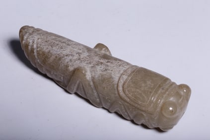 HETIAN JADE GRAY SKIN INLAID GRASSHOPPER