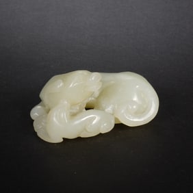 QING DYNASTY WHITE JADE DOUBLE DOGS