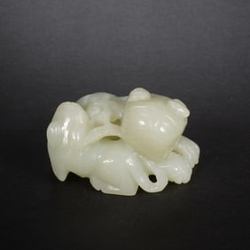 QING DYNASTY WHITE JADE DOUBLE HAPPINESS PAPERWEIGHT