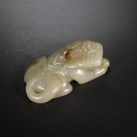 QING DYNASTY WHITE JADE TIGER PAPERWEIGHT