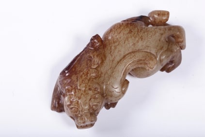 HETIAN JADE SEED MATERIAL OX HAIR WITH AUSPICIOUS BEASTS
