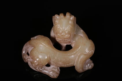 HETIAN JADE GRAY SKIN WITH AUSPICIOUS BEASTS