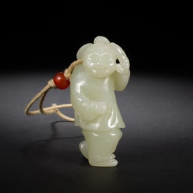 QING DYNASTY WHITE JADE BOY OFFERING BLESSING