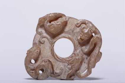 HETIAN JADE GREY SKIN WITH DRAGON OUT OF THE WALL