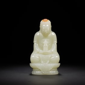 QING DYNASTY HETIAN WHITE JADE SEATED AMITABHA BUDDHA