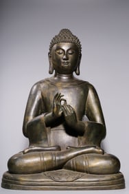 QING DYNASTY BRONZE MUD GOLD VAIROCANA BUDDHA SEATED STATUE