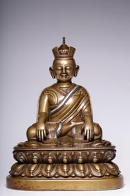 QING DYNASTY COPPER-INLAID SILVER SEATED STATUE OF KARMAPA