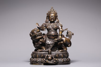 QING DYNASTY ALLOY COPPER STATUE OF THE HEAVENLY KING OF WEALTH