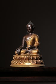 QING DYNASTY GILT BRONZE STATUE OF SHAKYAMUNI SITTING