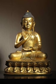 QING DYNASTY BRONZE GILT SHAKYAMUNI BUDDHA STATUE
