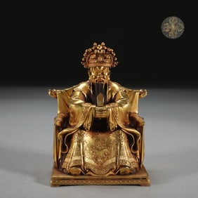 MING PRECISION CAST GILT BRONZE DRAGON MASTER SITTING STATUE, WEIGHS 1100 GRAMS
