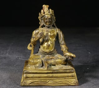 FINE. QING. COPPER GILT CASTING YELLOW GOD OF WEALTH STATUE ORNAMENT