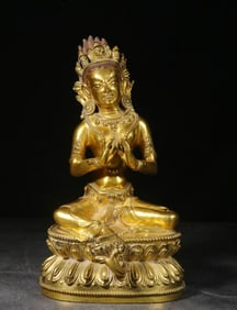 QING. COPPER GILT CASTING BUDDHA STATUE ORNAMENT
