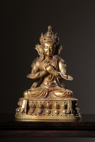 QING DYNASTY GILT BRONZE STATUE OF MANJUSRI BODHISATTVA