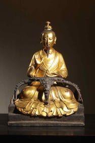 QING DYNASTY COPPER GILT YUANSHI TIANZUN STATUE