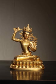 QING DYNASTY COPPER GILT FOUR-WALL MANJUSRI BODHISATTVA