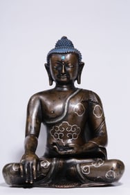 QING DYNASTY ALLOY COPPER INLAID SILVER CLOUD PATTERN IMMOVABLE TATHAGATA SEATED STATUE