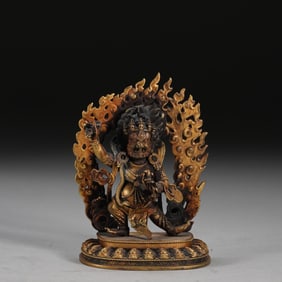 MING PRECISION CAST GILT BRONZE MAHAKALA STATUE