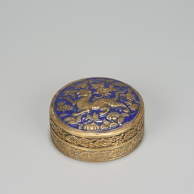 QING DYNASTY COPPER BURNING BLUE LID BOX